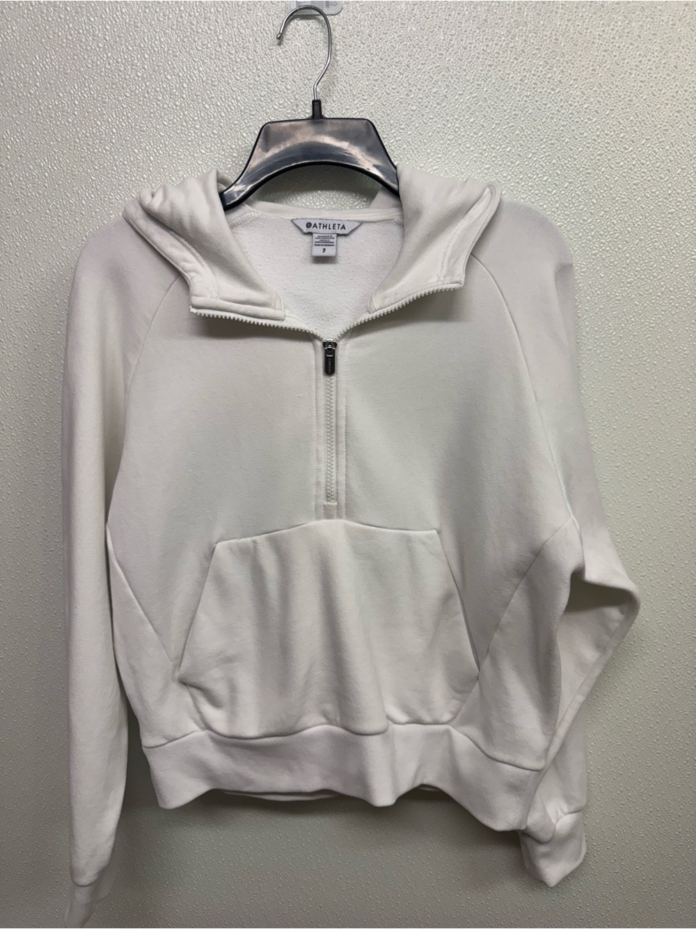 Athleta Cream Half‑Zip Hooded Pullover